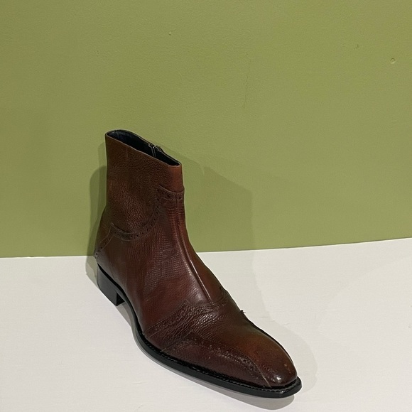 Duca boots brown Italian leather point toe side zipper - Picture 2 of 5